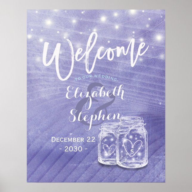 Mason Jars String Lights Wedding Welcome Poster (Front)