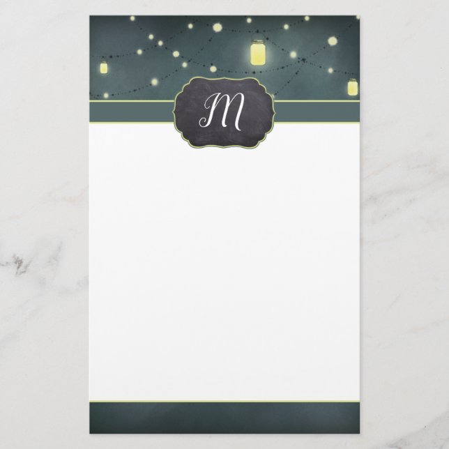 Mason Jars Summer Night Monogrammed Stationery (Front)