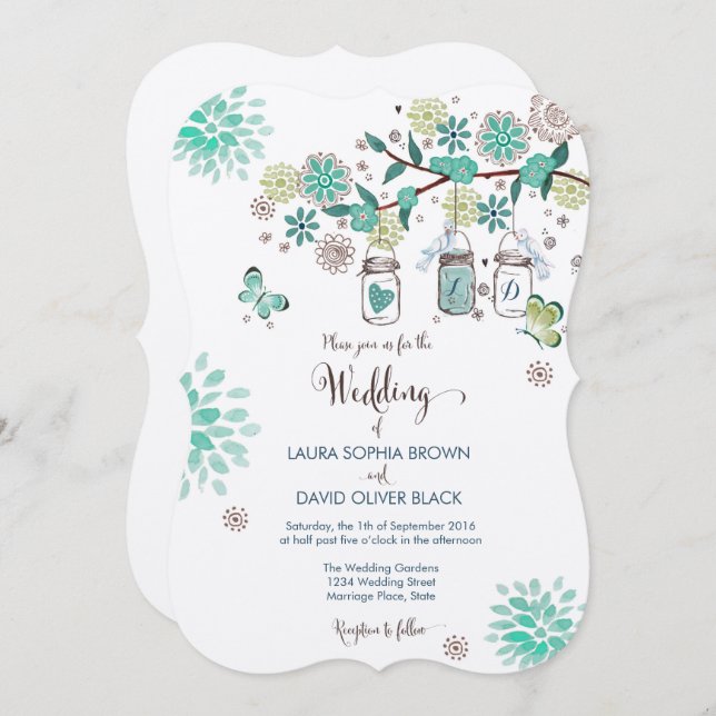 Mason Jars Wedding Invitation | Wedding Invitation (Front/Back)
