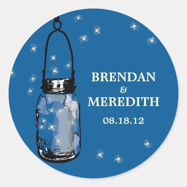 Mason Jars with fireflies Wedding Classic Round Sticker (Front)