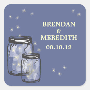 Mason Jars with fireflies Wedding Square Sticker