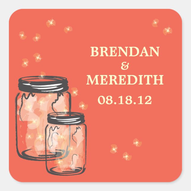 Mason Jars with fireflies Wedding Square Sticker (Front)