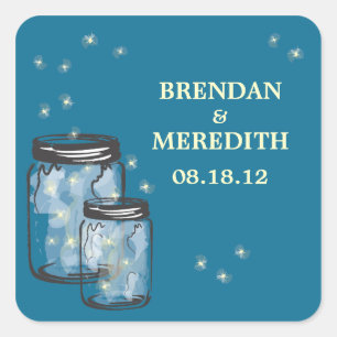 Mason Jars with fireflies Wedding Square Sticker
