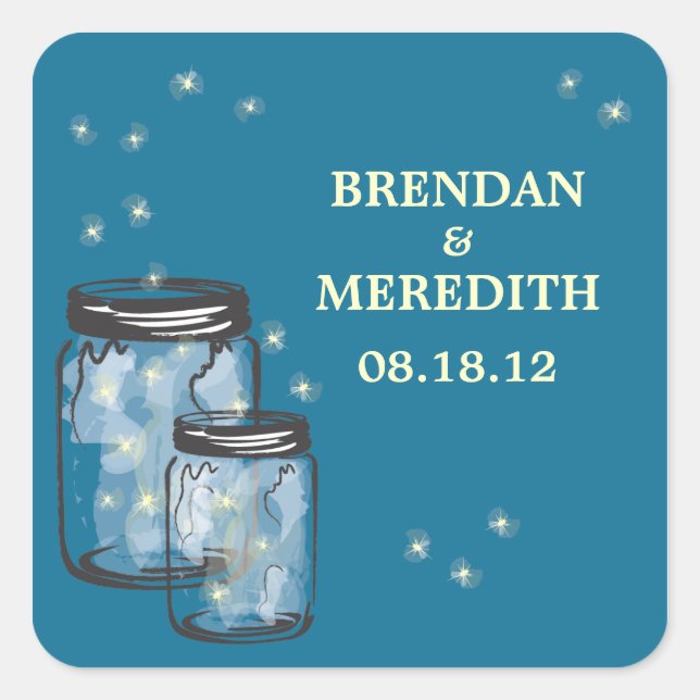 Mason Jars with fireflies Wedding Square Sticker (Front)
