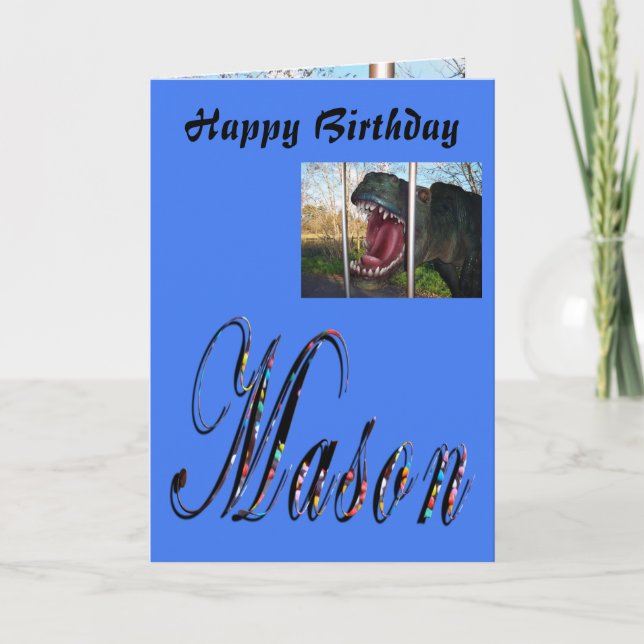 Mason, Name, Logo,  Boys Dinosaur Birthday Card (Front)