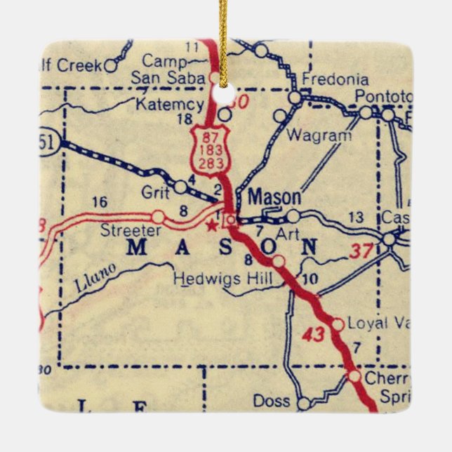Mason TX Vintage Map Ceramic Ornament (Back)