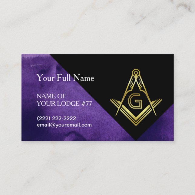 Masonic Business Cards | Grand Lodge Purple Gold (Front)