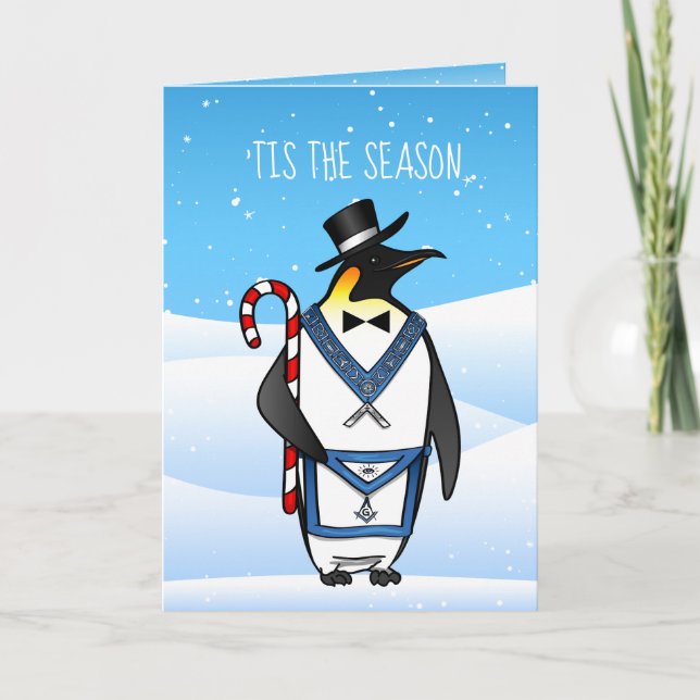 Masonic Christmas Cards Freemason Holiday Penguin (Front)