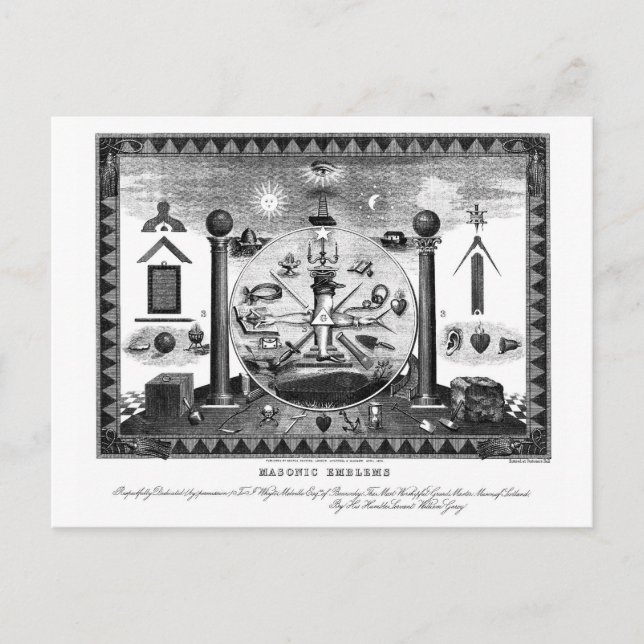 Masonic Emblems Chart from 1874 Postcard (Front)