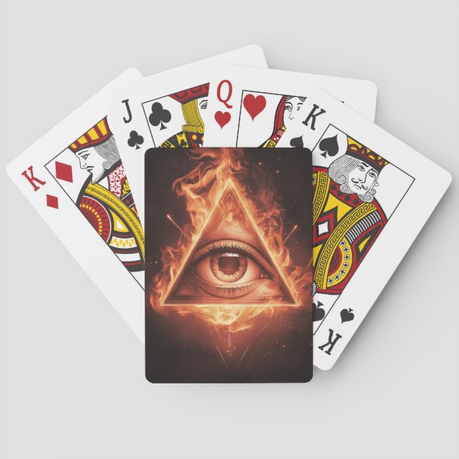 masonic eye pyramid illuminati in fire symbol  playing cards (Back)
