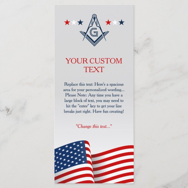 Masonic Flag Ceremony Card, American Freemason Programme (Front)