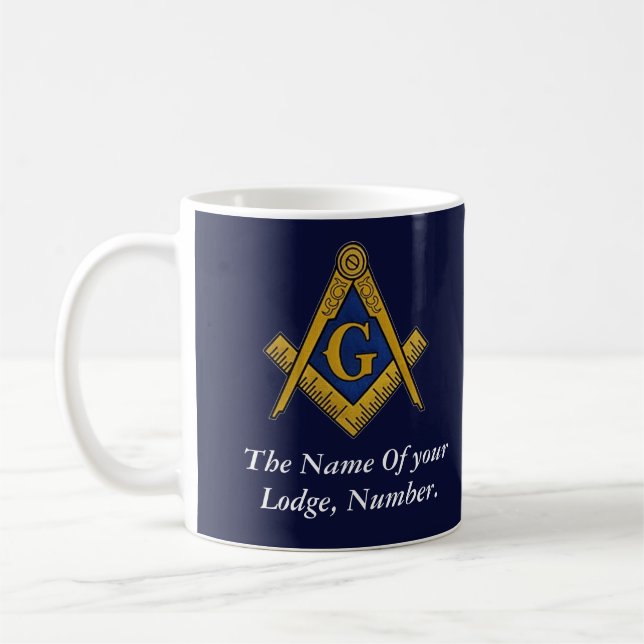 Masonic Freemason Compass Navy Blue Coffee Mug (Left)
