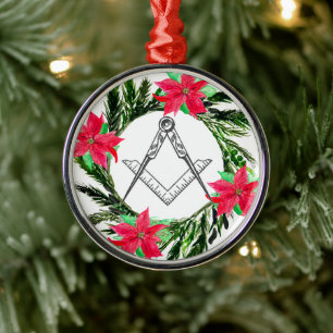 Masonic Freemason Masonry Wreath Poinsettia Metal Tree Decoration