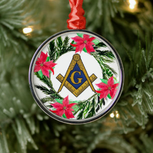 Masonic Freemason Masonry Wreath Poinsettia Metal Tree Decoration