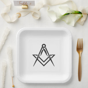 Masonic Freemason Square and Compass Blue Paper Plate