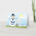 Masonic Frosty the Snowman Christmas Holiday Card<br><div class="desc">What is this snowman's secret? Could it be he's a mason and can stand the heat? Send some good laughs and cheer to your fellow lodge brothers and their families this year with these funny masonic Christmas cards! The fun holiday design features a cartoon art illustration of Frosty the Snowman...</div>