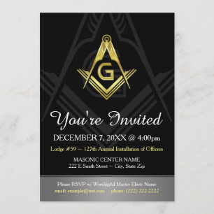 Masonic Invitation Template   Black, Gold & Silver