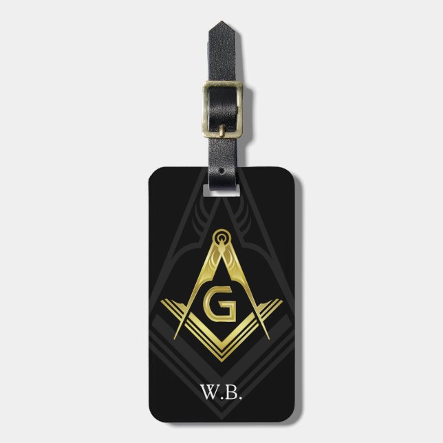 Masonic Luggage Tags | Black Gold Freemason (Front Vertical)
