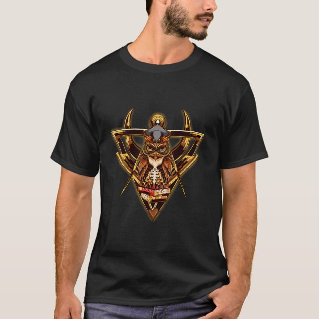 Masonic Mason Square Compass Owl Books Tee (Front)