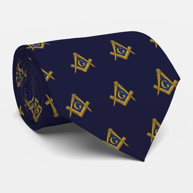Masonic Masonry Freemason Navy Blue  Pattern Tie (Rolled)