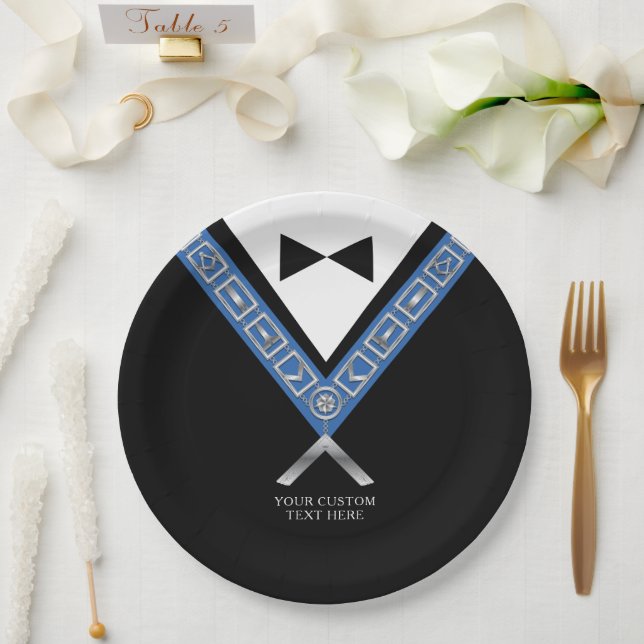 Masonic Masters Jewel Tux Template Freemason Paper Plate (Wedding)