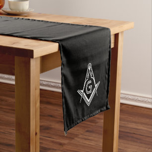 Masonic Party Decorations   Black White Freemason Long Table Runner