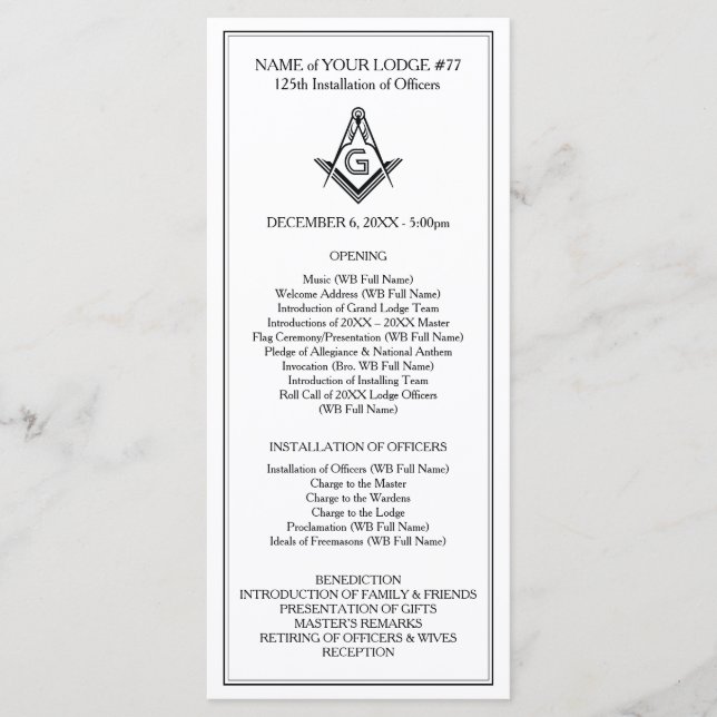 Masonic Rack Card Program Guide Template (Front)