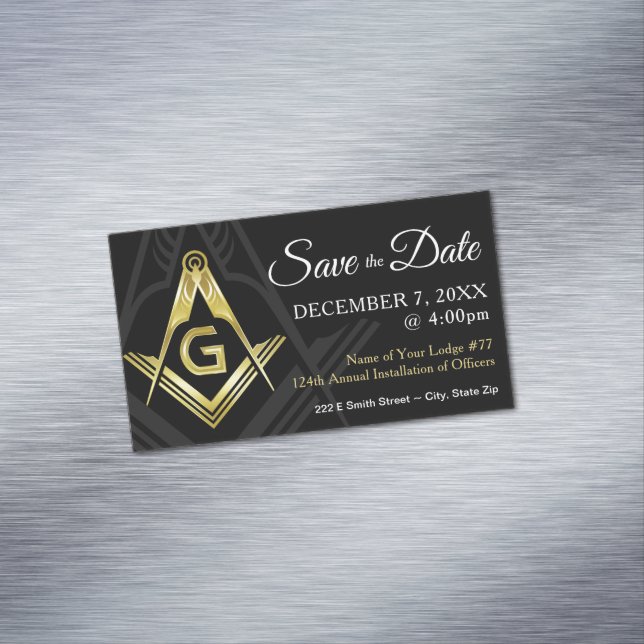 Masonic Save the Date Magnets | Black and Gold (In Situ)