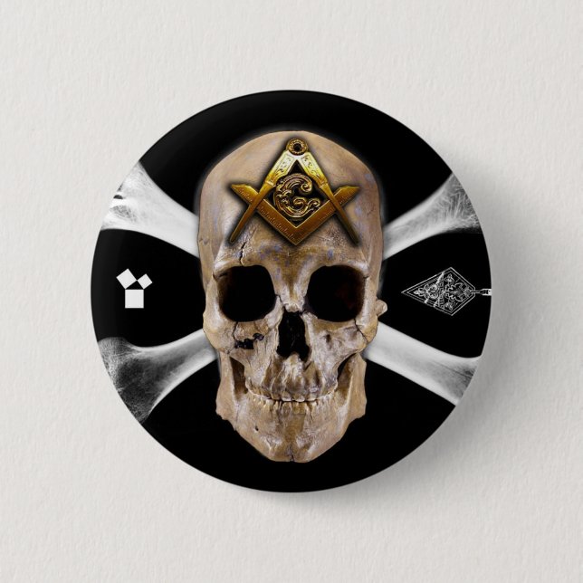 Masonic Skull & Bones Compass Square 6 Cm Round Badge (Front)