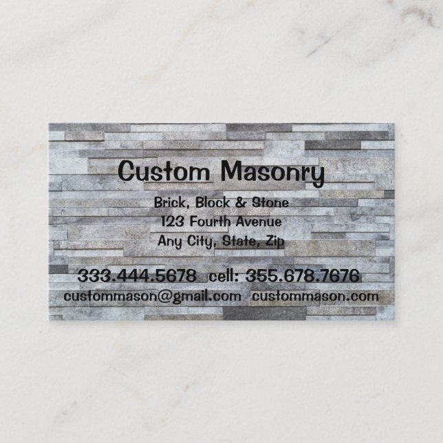 Masonry Brick, Block Stone Custom   Business Card (Front)