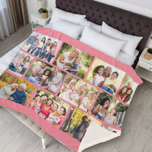Masonry Grid 12 Photo Collage Pink Sherpa Blanket