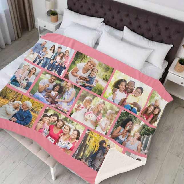Masonry Grid 12 Photo Collage Pink Sherpa Blanket (Creator Uploaded)