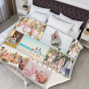 Masonry Grid 9 Photo Collage Light Grey Sherpa Blanket