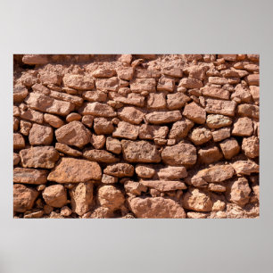 Masonry texture from large rough red stones. Weath Poster