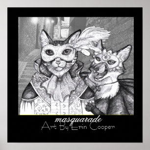 Masquarade Cat,  Art Print  By Erin Cooper