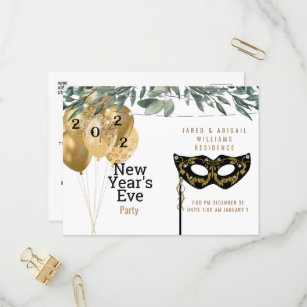 Masque & Balloons 2022 New Year's Eve Party Invitation Postcard