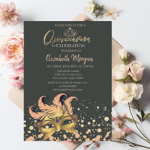 Masque,Confetti Dots Masquerade Quinceañera Invitation