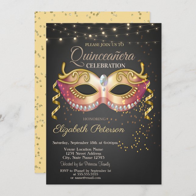 Masque,Lights,Diamonds Masquerad Quinceañera Invitation (Front/Back)