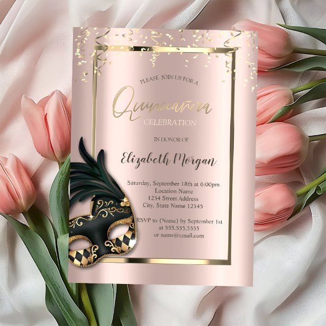 Masque Rose Gold Masquerade Quinceañera Invitation (Creator Uploaded)