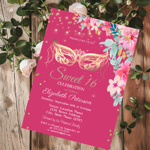 Masquer,Diamonds Spring Flowers Sweet 16 Invitation