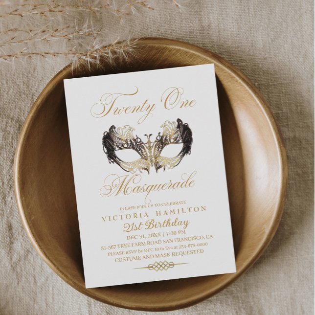 Masquerade 21st Birthday Gold Mask Invitation (Creator Uploaded)