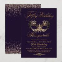 Masquerade 50th Birthday Purple Gold Invitation