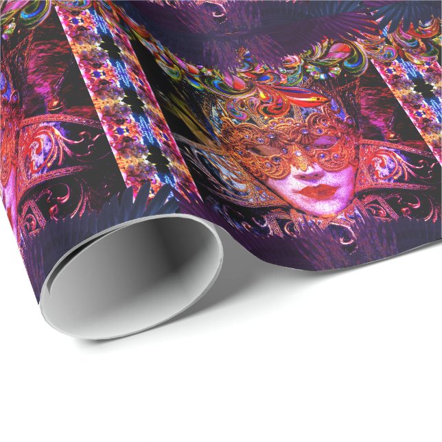 Masquerade ball beauty mask gothic purple black  wrapping paper (Roll Corner)