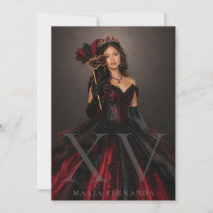 Masquerade Ball Black Red Quinceañera Invitation