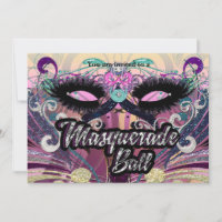 Masquerade Ball Colourful Eyelashes Mask Invitatio