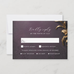 Masquerade ball gold and purple rsvp card