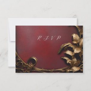 Masquerade ball gold and red rsvp card