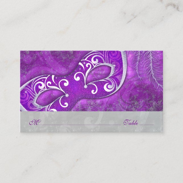 Masquerade Ball Mask Purple Wedding Place Cards (Front)