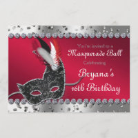 Masquerade Ball Party Silver and Red Invitation