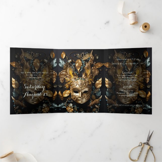 Masquerade Ball Quinceanera Party Invitation (Inside)